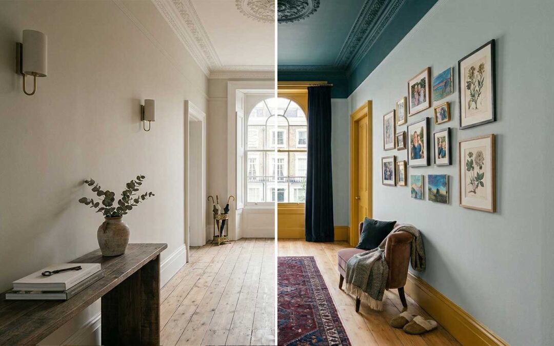 Before and after home renovation in London hallway interior