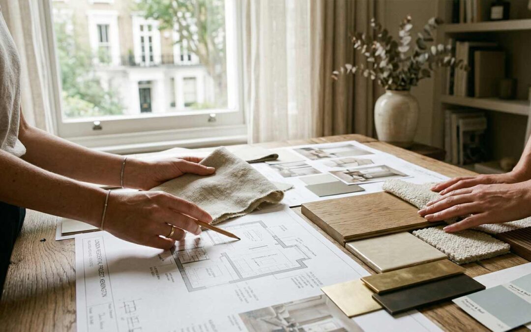 Interior designer consultation with material samples for home renovation